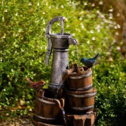 62cm Solar Birds At The Well Tiered Cascading Water Feature With Battery Backup and Lights By Solaray -Polyresin Water Features Sales Shop WF10471 8 364c