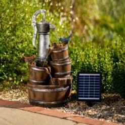 62cm Solar Birds At The Well Tiered Cascading Water Feature With Battery Backup and Lights By Solaray