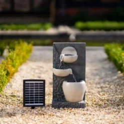 48cm Solar Two Tone Pouring Bowls Tiered Cascading Water Wall Water Feature With Battery Backup and Lights By Solaray -Polyresin Water Features Sales Shop WF10472 4 963e