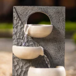 48cm Solar Two Tone Pouring Bowls Tiered Cascading Water Wall Water Feature With Battery Backup and Lights By Solaray -Polyresin Water Features Sales Shop WF10472 5 4bd3