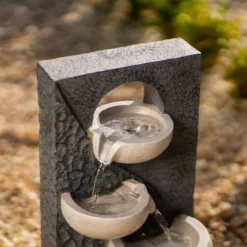 48cm Solar Two Tone Pouring Bowls Tiered Cascading Water Wall Water Feature With Battery Backup and Lights By Solaray -Polyresin Water Features Sales Shop WF10472 6 0055