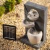 48cm Solar Two Tone Pouring Bowls Tiered Cascading Water Wall Water Feature With Battery Backup and Lights By Solaray