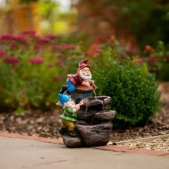 41cm Solar Rock Fall Gnomes Cascading Water Feature With Battery Backup and Lights By Solaray -Polyresin Water Features Sales Shop WF10473 5 7fd0
