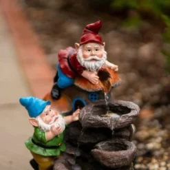 41cm Solar Rock Fall Gnomes Cascading Water Feature With Battery Backup and Lights By Solaray -Polyresin Water Features Sales Shop WF10473 6 da8f