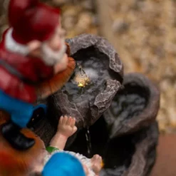 41cm Solar Rock Fall Gnomes Cascading Water Feature With Battery Backup and Lights By Solaray -Polyresin Water Features Sales Shop WF10473 7 fc87