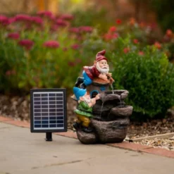 41cm Solar Rock Fall Gnomes Cascading Water Feature With Battery Backup and Lights By Solaray