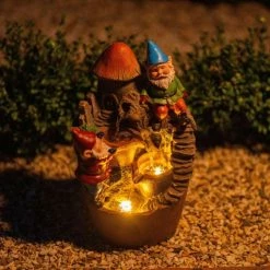39cm Solar Toadstool Gnomes Tiered Cascading Water Feature With Battery Backup and Lights By Solaray -Polyresin Water Features Sales Shop WF10474 3 8599