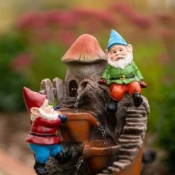 39cm Solar Toadstool Gnomes Tiered Cascading Water Feature With Battery Backup and Lights By Solaray -Polyresin Water Features Sales Shop WF10474 5 d500