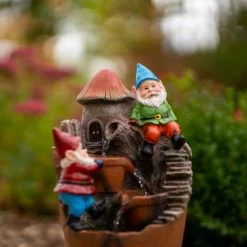 39cm Solar Toadstool Gnomes Tiered Cascading Water Feature With Battery Backup and Lights By Solaray -Polyresin Water Features Sales Shop WF10474 6 4856