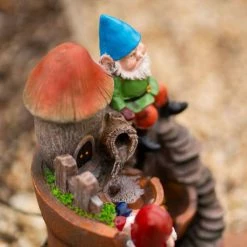 39cm Solar Toadstool Gnomes Tiered Cascading Water Feature With Battery Backup and Lights By Solaray -Polyresin Water Features Sales Shop WF10474 7 0fbc