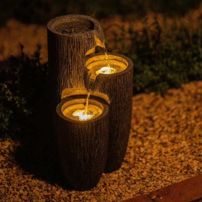 47cm Solar Textured Vases Pouring Bowls Tiered Cascading Water Feature With Battery Backup and Lights By Solaray 2 47cm Solar Textured Vases Pouring Bowls Tiered Cascading Water Feature With Battery Backup and Lights By Solaray - Image 2