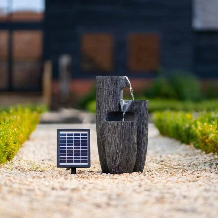 47cm Solar Textured Vases Pouring Bowls Tiered Cascading Water Feature With Battery Backup and Lights By Solaray 4 47cm Solar Textured Vases Pouring Bowls Tiered Cascading Water Feature With Battery Backup and Lights By Solaray - Image 4