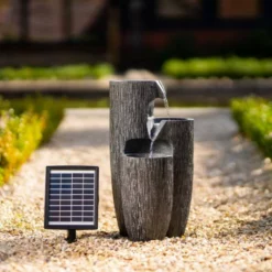 47cm Solar Textured Vases Pouring Bowls Tiered Cascading Water Feature With Battery Backup and Lights By Solaray