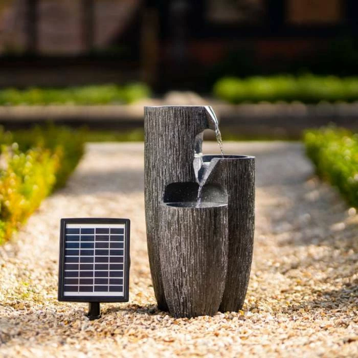 47cm Solar Textured Vases Pouring Bowls Tiered Cascading Water Feature With Battery Backup and Lights By Solaray 1 47cm Solar Textured Vases Pouring Bowls Tiered Cascading Water Feature With Battery Backup and Lights By Solaray