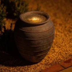 49cm Solar Bubbling Vase Fountain Water Feature With Battery Backup and Lights By Solaray -Polyresin Water Features Sales Shop WF10477 3 b722