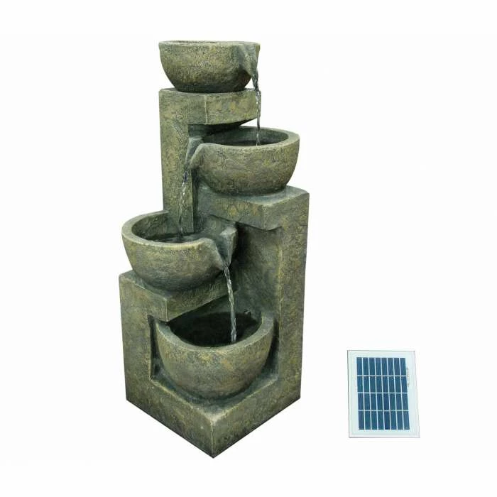 H54cm Overflowing Bowl 4 Tier Solar Powered Water Feature 1 H54cm Overflowing Bowl 4 Tier Solar Powered Water Feature