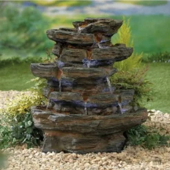 H71cm Red Rock Springs Multi Tier Cascading Water Feature with Lights
