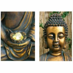 H93cm Golden Buddha Water Feature with Lights & Spinning Ball by Ambienté -Polyresin Water Features Sales Shop WF3205 add image 2 3436