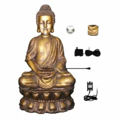 H93cm Golden Buddha Water Feature with Lights & Spinning Ball by Ambienté -Polyresin Water Features Sales Shop WF3205 add image 6 d196