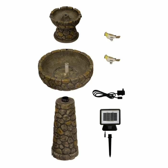 H68cm Cobbled Solar Bird Bath & Water Fountain by Solaray 6 H68cm Cobbled Solar Bird Bath & Water Fountain by Solaray - Image 6
