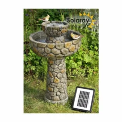 H68cm Cobbled Solar Bird Bath & Water Fountain by Solaray