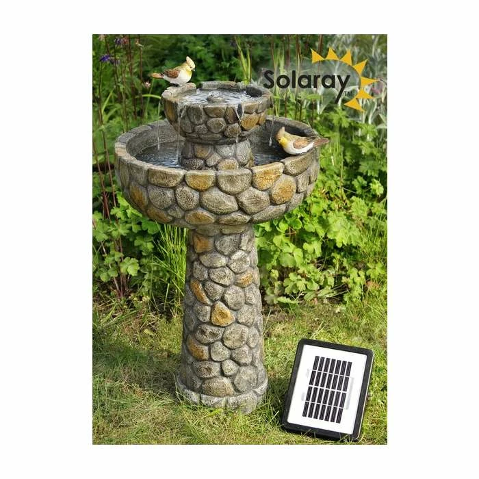 H68cm Cobbled Solar Bird Bath & Water Fountain by Solaray 1 H68cm Cobbled Solar Bird Bath & Water Fountain by Solaray