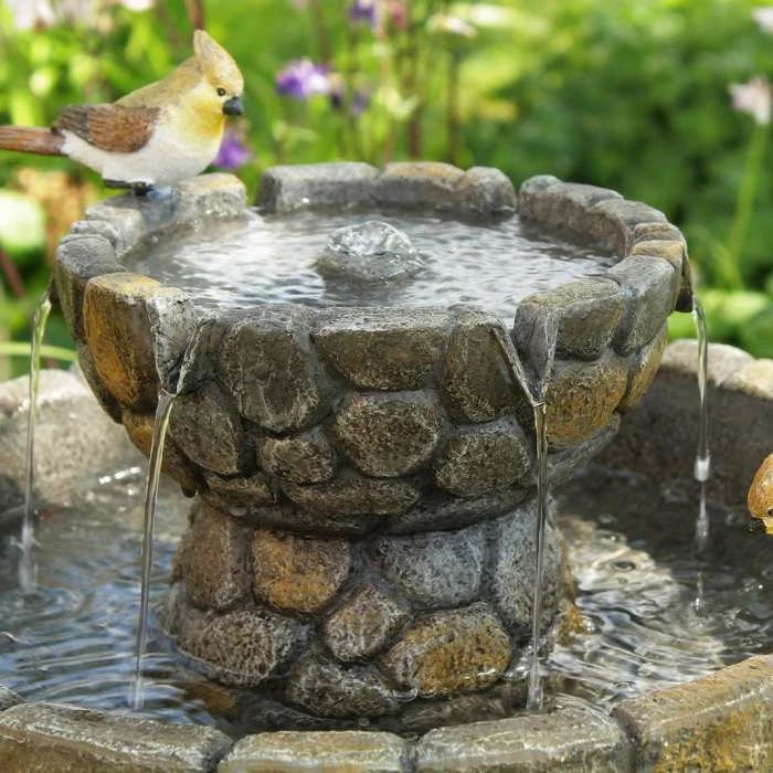 H68cm Cobbled Solar Bird Bath & Water Fountain by Solaray 2 H68cm Cobbled Solar Bird Bath & Water Fountain by Solaray - Image 2