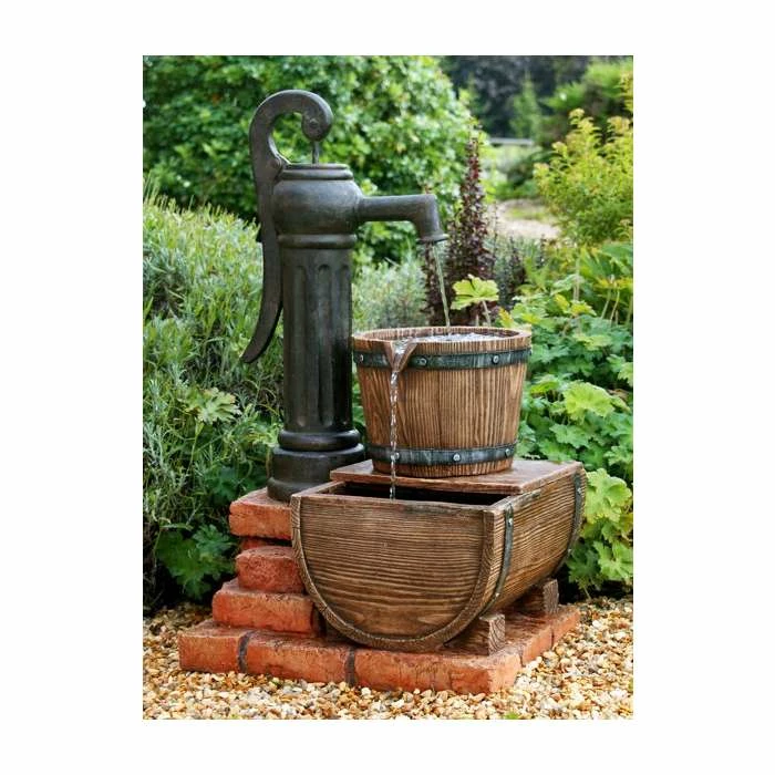 H82cm Pump and Barrel Water Feature with Lights by Ambienté 2 H82cm Pump and Barrel Water Feature with Lights by Ambienté - Image 2