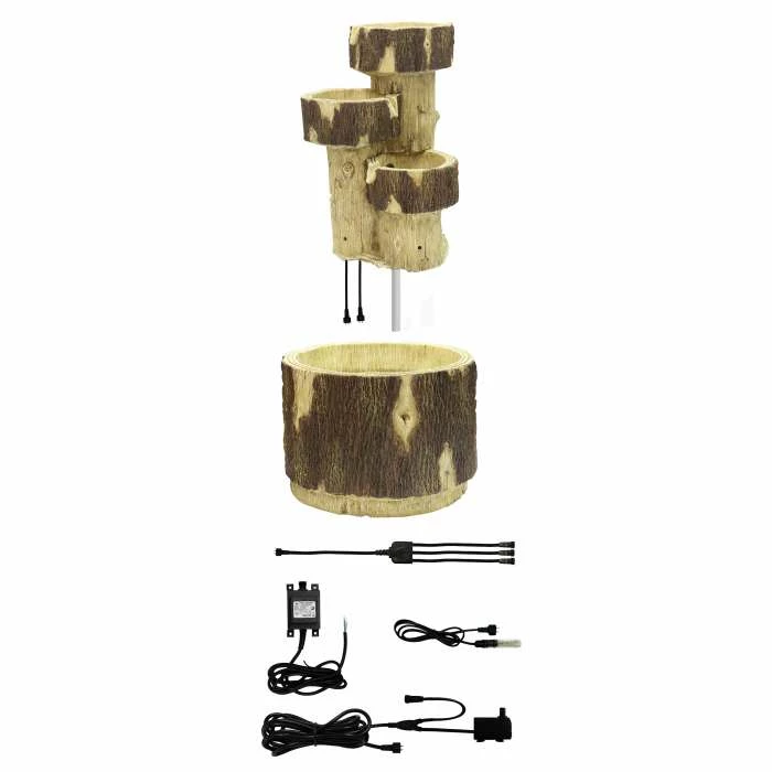 H75cm 3-Tier Log Cascading Water Feature with Lights | Indoor/Outdoor Use by Ambienté 7 H75cm 3-Tier Log Cascading Water Feature with Lights | Indoor/Outdoor Use by Ambienté - Image 7