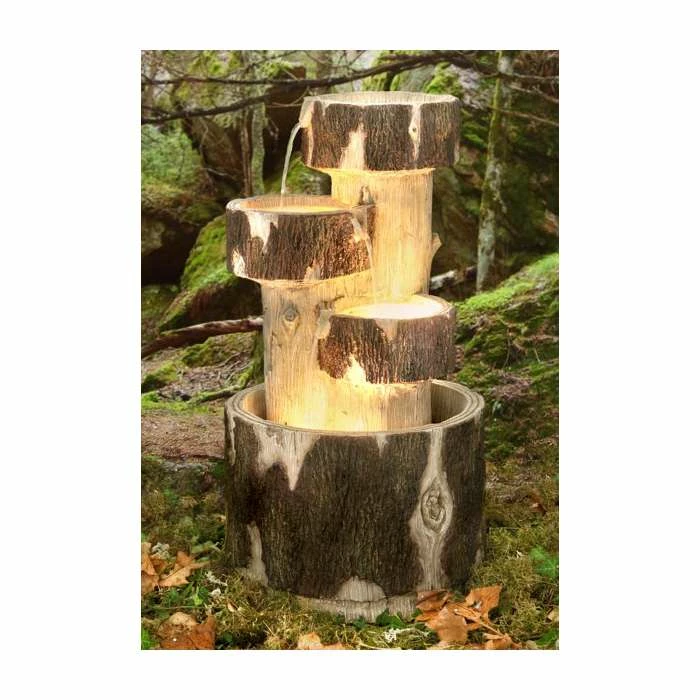 H75cm 3-Tier Log Cascading Water Feature with Lights | Indoor/Outdoor Use by Ambienté 2 H75cm 3-Tier Log Cascading Water Feature with Lights | Indoor/Outdoor Use by Ambienté - Image 2