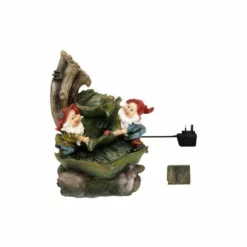 H36cm Two Gnomes on Leaves Water Feature with Lights | Indoor/Outdoor Use - by Ambienté -Polyresin Water Features Sales Shop WF3921 add image 5 b81e