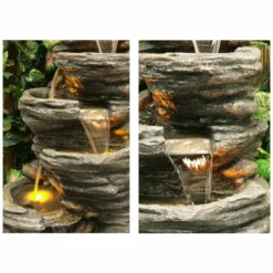 H100cm 4-Tier Rock Pool Cascading Water Feature with Lights | Indoor/Outdoor Use by Ambienté -Polyresin Water Features Sales Shop WF3927 add image 1 e26b
