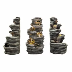 H100cm 4-Tier Rock Pool Cascading Water Feature with Lights | Indoor/Outdoor Use by Ambienté -Polyresin Water Features Sales Shop WF3927 add image 3 03ae