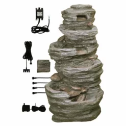 H100cm 4-Tier Rock Pool Cascading Water Feature with Lights | Indoor/Outdoor Use by Ambienté -Polyresin Water Features Sales Shop WF3927 add image 4 c72b