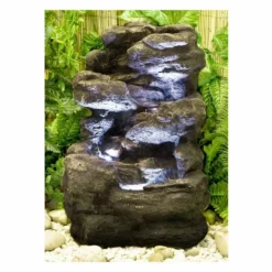 H54cm 4-Tier Rock Falls Water Feature with Lights | Indoor/Outdoor Use by Ambienté
