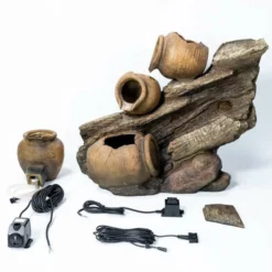 H81cm 4-Tier Oil Jar Cascading Water Feature with Lights | Indoor/Outdoor Use by Ambienté -Polyresin Water Features Sales Shop WF3971 add image 5 49cf