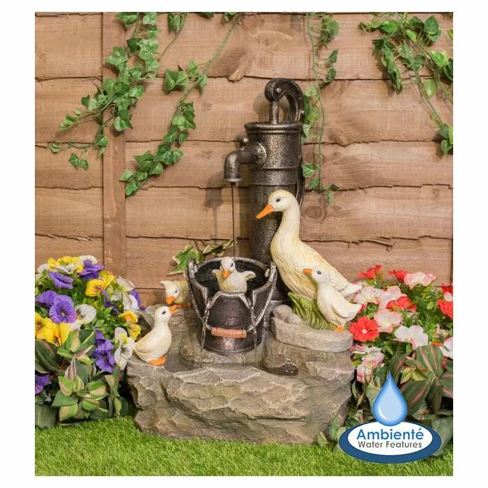 H56cm Duck Family at Old Tap Water Feature with Lights by Ambienté 1 H56cm Duck Family at Old Tap Water Feature with Lights by Ambienté