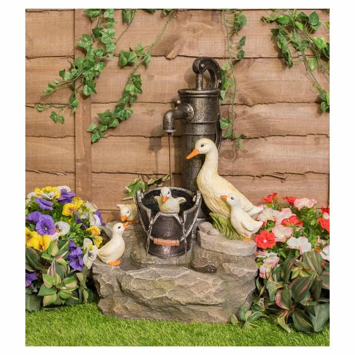 H56cm Duck Family at Old Tap Water Feature with Lights by Ambienté 2 H56cm Duck Family at Old Tap Water Feature with Lights by Ambienté - Image 2