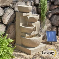 H72cm Kendal 4-Tier Cascading Solar Water Feature with Lights by Solaray
