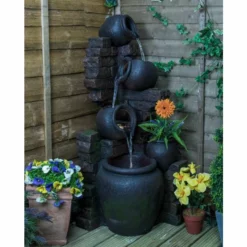 H120cm York 3-Tier Cascading Jars Water Feature & Planter with Lights by Ambienté -Polyresin Water Features Sales Shop WF4227 add image 2 b2cd