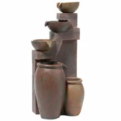 H101cm Quito 4-Tier Cascading Bowls & Jars Water Feature with Lights - by Ambienté -Polyresin Water Features Sales Shop WF4249 add image 5 3c7e