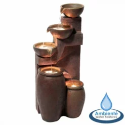 H101cm Quito 4-Tier Cascading Bowls & Jars Water Feature with Lights - by Ambienté