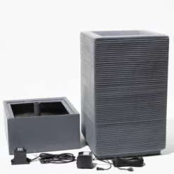 H85cm Bari Square Column with Rippling Effect Water Feature with Lights - Outdoor use - By Ambienté -Polyresin Water Features Sales Shop WF4250 add image 4 8f64