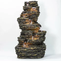 H147cm 8-Tier Rock Cascade Water Feature with Lights | Indoor/Outdoor Use by Ambienté -Polyresin Water Features Sales Shop WF5664 add image 4 2438