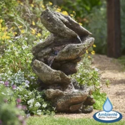 H103cm Rocky River Cascading Water Feature with Lights | Indoor/Outdoor Use by Ambienté