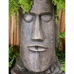 H73cm Easter Island Solar Head Water Feature & Planter with Lights by Solaray -Polyresin Water Features Sales Shop WF7003 add image 2 9130
