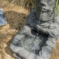 H73cm Easter Island Solar Head Water Feature & Planter with Lights by Solaray -Polyresin Water Features Sales Shop WF7003 add image 5 6725