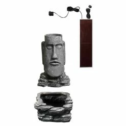 H73cm Easter Island Solar Head Water Feature & Planter with Lights by Solaray -Polyresin Water Features Sales Shop WF7003 add image 6 411b