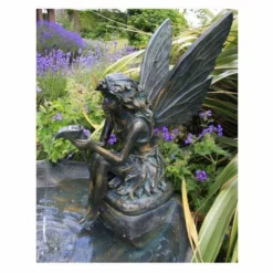H78cm Fairy on a Clam Shell Solar Water Feature by Solaray -Polyresin Water Features Sales Shop WF7054A add image 1 1a1a