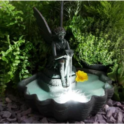 H30cm Fairy on Clam Shell Programmable Solar Water Feature with Lights by Solaray -Polyresin Water Features Sales Shop WF7060 add image 4 2251